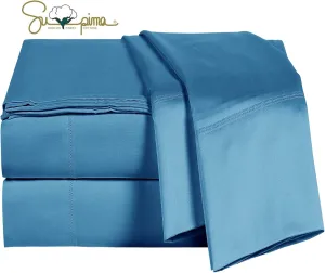 100% Supima Cotton Sheets 600 Thread Count,Bed Sheet Set King Sheets 4 Pieces, Soft & Silky Sateen Weave, Fits Mattress Up to 18'',Deep Pocket, Breathable & Fade Resistant (Peacock Blue, King)