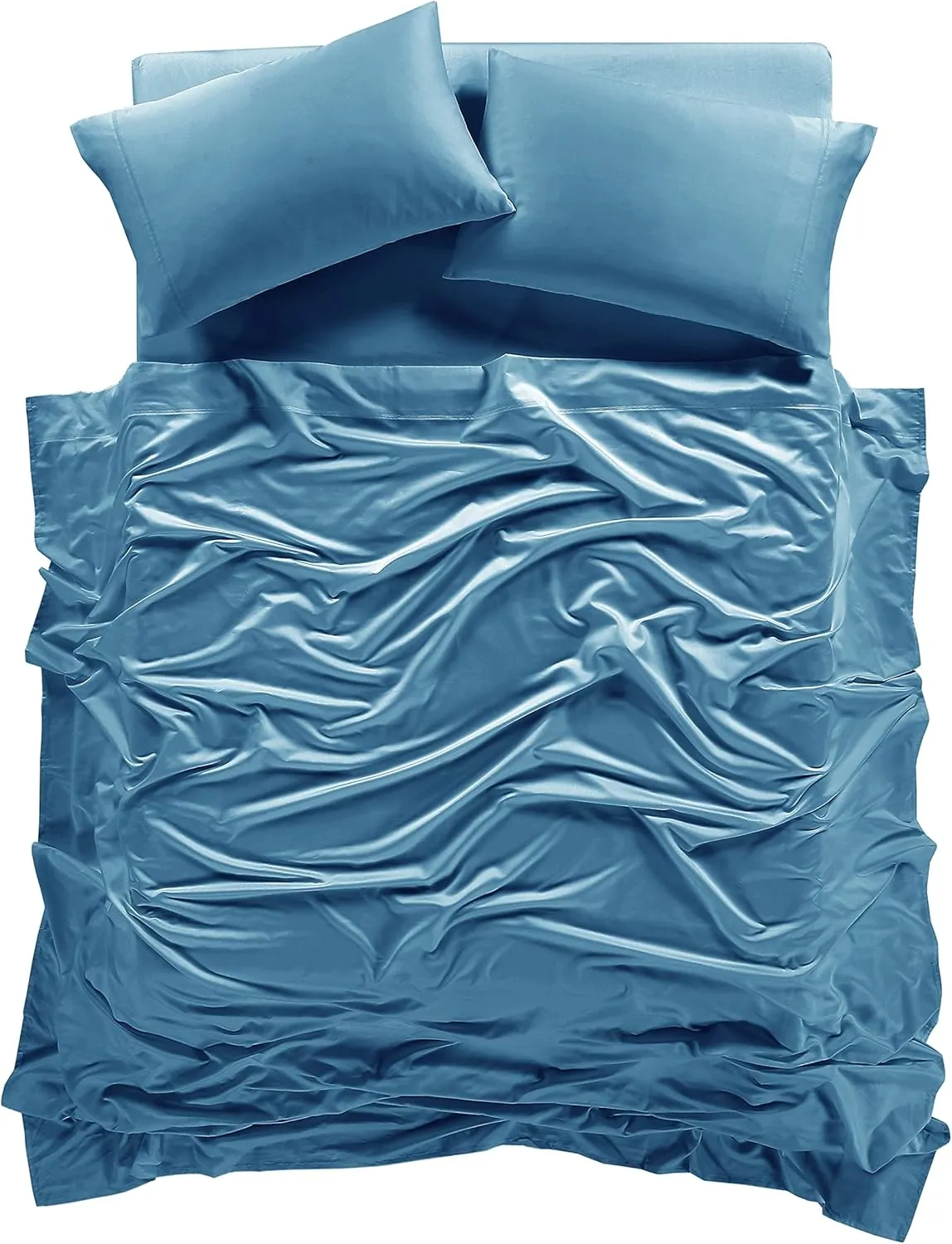 100% Supima Cotton Sheets 600 Thread Count,Bed Sheet Set King Sheets 4 Pieces, Soft & Silky Sateen Weave, Fits Mattress Up to 18'',Deep Pocket, Breathable & Fade Resistant (Peacock Blue, King)