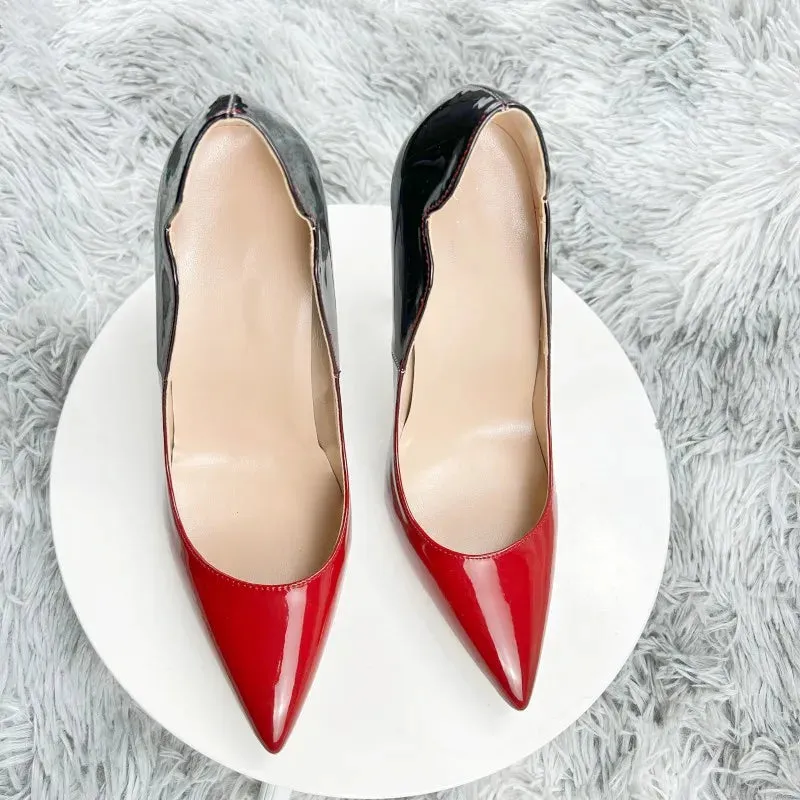 10cm Gradient Red Black Women Curl Cut Pointed Toe Stiletto Pumps
