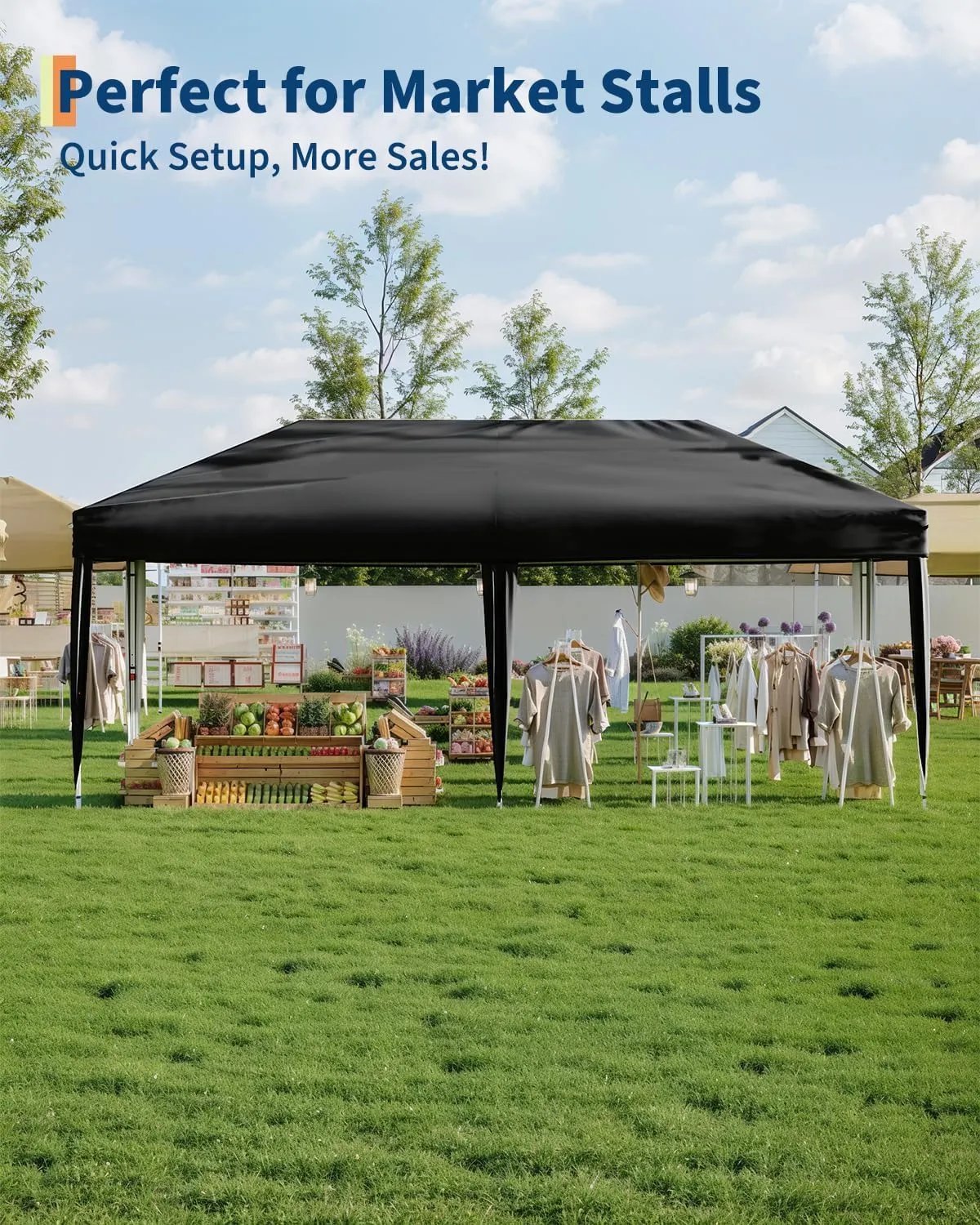10x20 Pop Up Canopy Tent with 6 Sidewall - One-Button Instant Setup, Heavy-Duty 210D Oxford Fabric & Rust-Proof Frame - 3 Adjustable Heights, Roller Bag, 6 Sandbags - UV Protection for Beach, Party