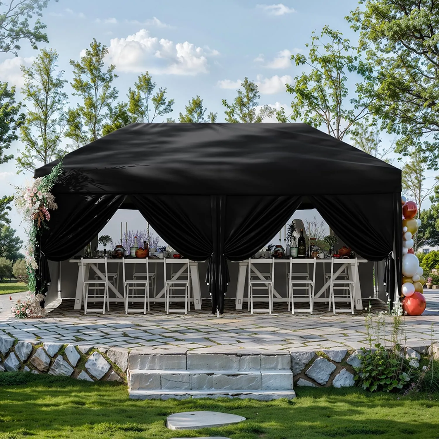 10x20 Pop Up Canopy Tent with 6 Sidewall - One-Button Instant Setup, Heavy-Duty 210D Oxford Fabric & Rust-Proof Frame - 3 Adjustable Heights, Roller Bag, 6 Sandbags - UV Protection for Beach, Party
