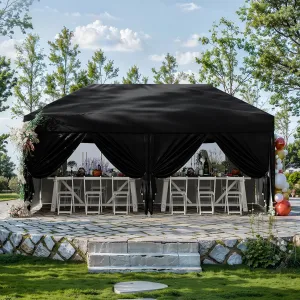 10x20 Pop Up Canopy Tent with 6 Sidewall - One-Button Instant Setup, Heavy-Duty 210D Oxford Fabric & Rust-Proof Frame - 3 Adjustable Heights, Roller Bag, 6 Sandbags - UV Protection for Beach, Party