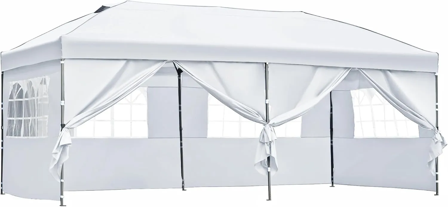 10x20 Pop Up Canopy with Sidewalls, Outdoor Canopy Tent Heavy Duty for Backyard, Wedding Party Tent for Parties with Wheeled Bag (White)