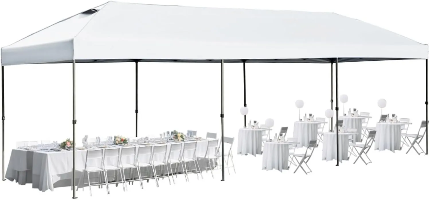 10x30 Pop Up Canopy with Sidewalls, Heavy Duty Outdoor Party Tent with Wheeled Bag, for Patio,Wedding, Backyard (White)