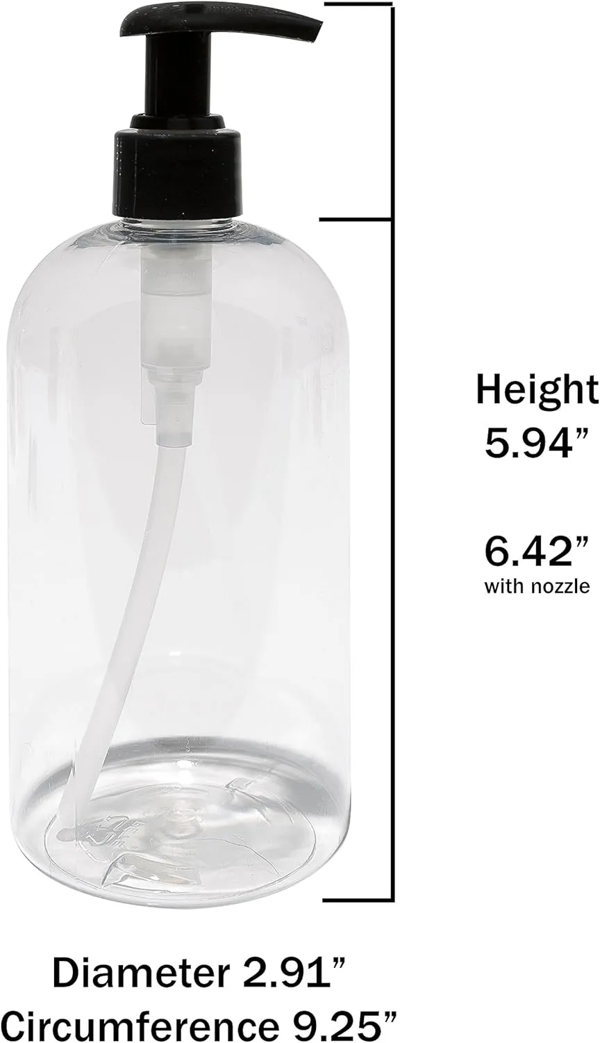16 oz Empty Refillable Plastic Pump Bottles Dispenser FOR THICK PRODUCTS 6 Pk BPA Free Refillable Shampoo Lotion Soap Waterproof Labels USA (Purple with Black Lotion Pump, Damask Labels)