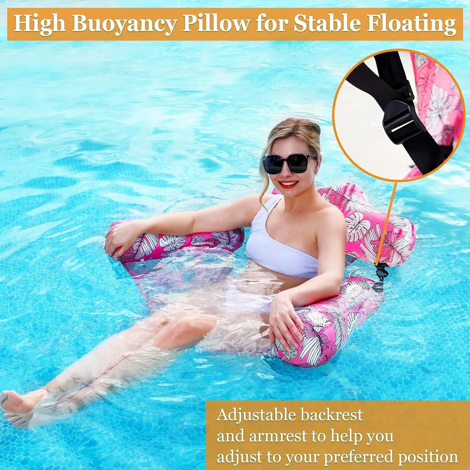 2 Pack Inflatable Pool Floats Adult, Floating Chair Lounger, Adjustable Blow up Pool Noodles Float for Heavy Duty Adult, Fabric Swimming Water Chair for Party Summer Beach Vocation Essential Lake Fun