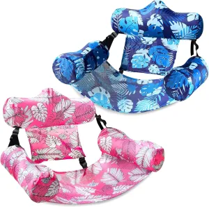 2 Pack Inflatable Pool Floats Adult, Floating Chair Lounger, Adjustable Blow up Pool Noodles Float for Heavy Duty Adult, Fabric Swimming Water Chair for Party Summer Beach Vocation Essential Lake Fun