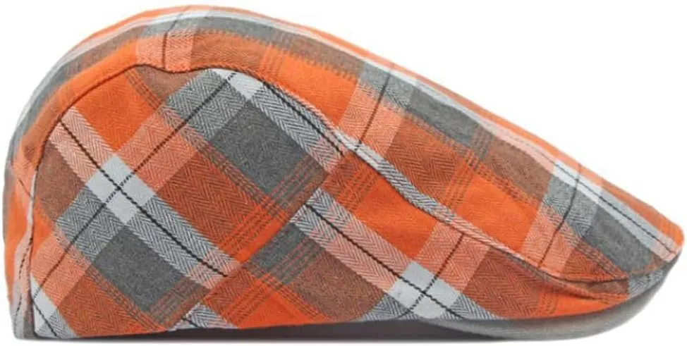 2 Pack Men's Newsboy Flat Cap Adjustable Plaid Ivy Gatsby Cabbie Driving Golf Hat Beret