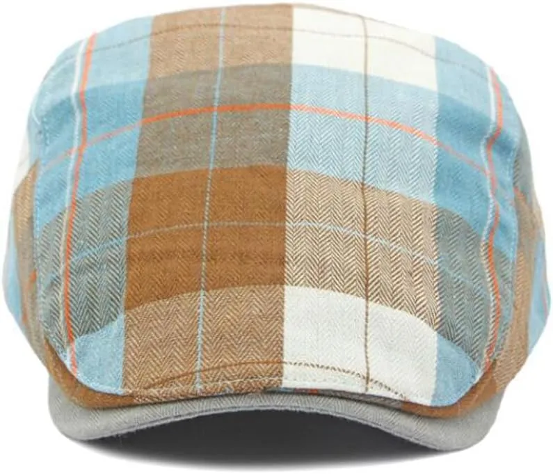 2 Pack Men's Newsboy Flat Cap Adjustable Plaid Ivy Gatsby Cabbie Driving Golf Hat Beret
