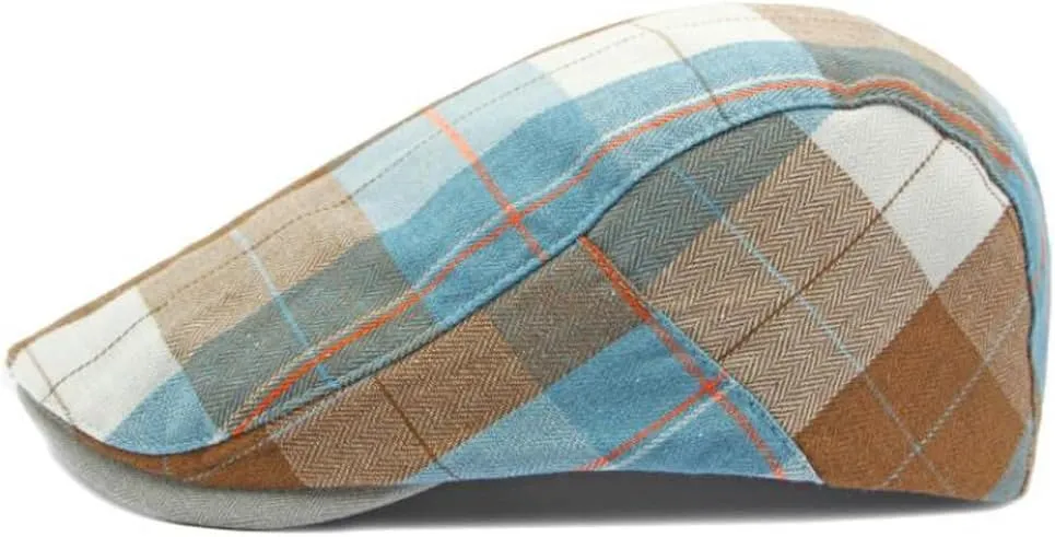 2 Pack Men's Newsboy Flat Cap Adjustable Plaid Ivy Gatsby Cabbie Driving Golf Hat Beret