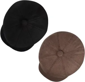 2 Pack Newsboy Cap for Men, Irish Newsies Hat Classic 8 Panel Wool Blend for Old Man Cabbie Driving