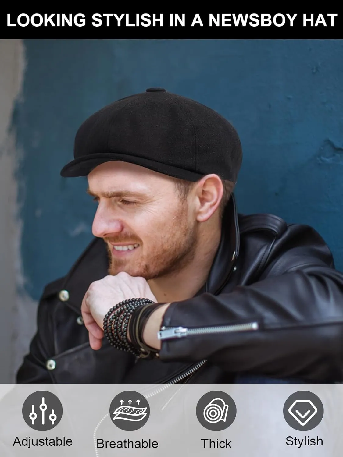 2 Pack Newsboy Cap for Men, Irish Newsies Hat Classic 8 Panel Wool Blend for Old Man Cabbie Driving