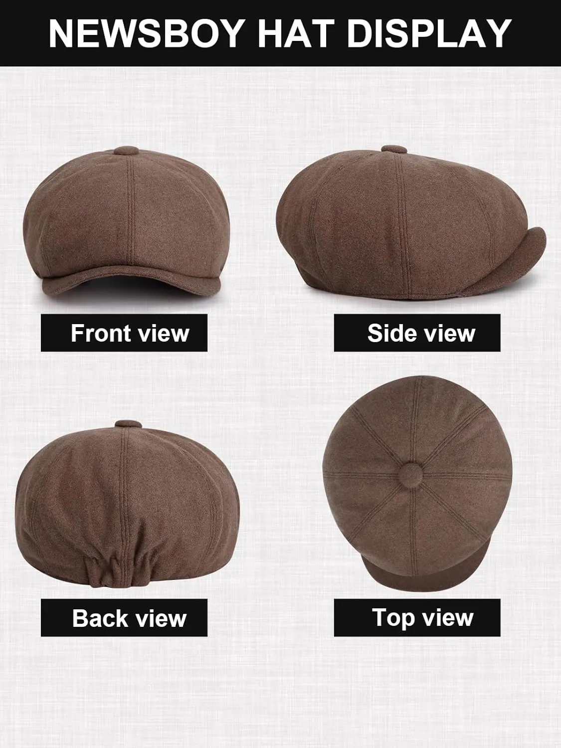 2 Pack Newsboy Cap for Men, Irish Newsies Hat Classic 8 Panel Wool Blend for Old Man Cabbie Driving