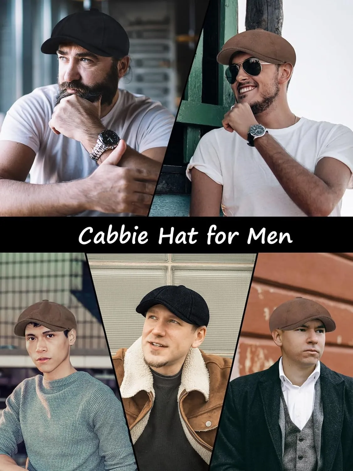 2 Pack Newsboy Cap for Men, Irish Newsies Hat Classic 8 Panel Wool Blend for Old Man Cabbie Driving