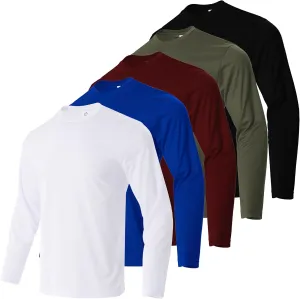 3/5 Pack Men's Long Sleeve Shirts Quick Dry Moisture Wicking Crewneck T-Shirt for Gym Workout Running