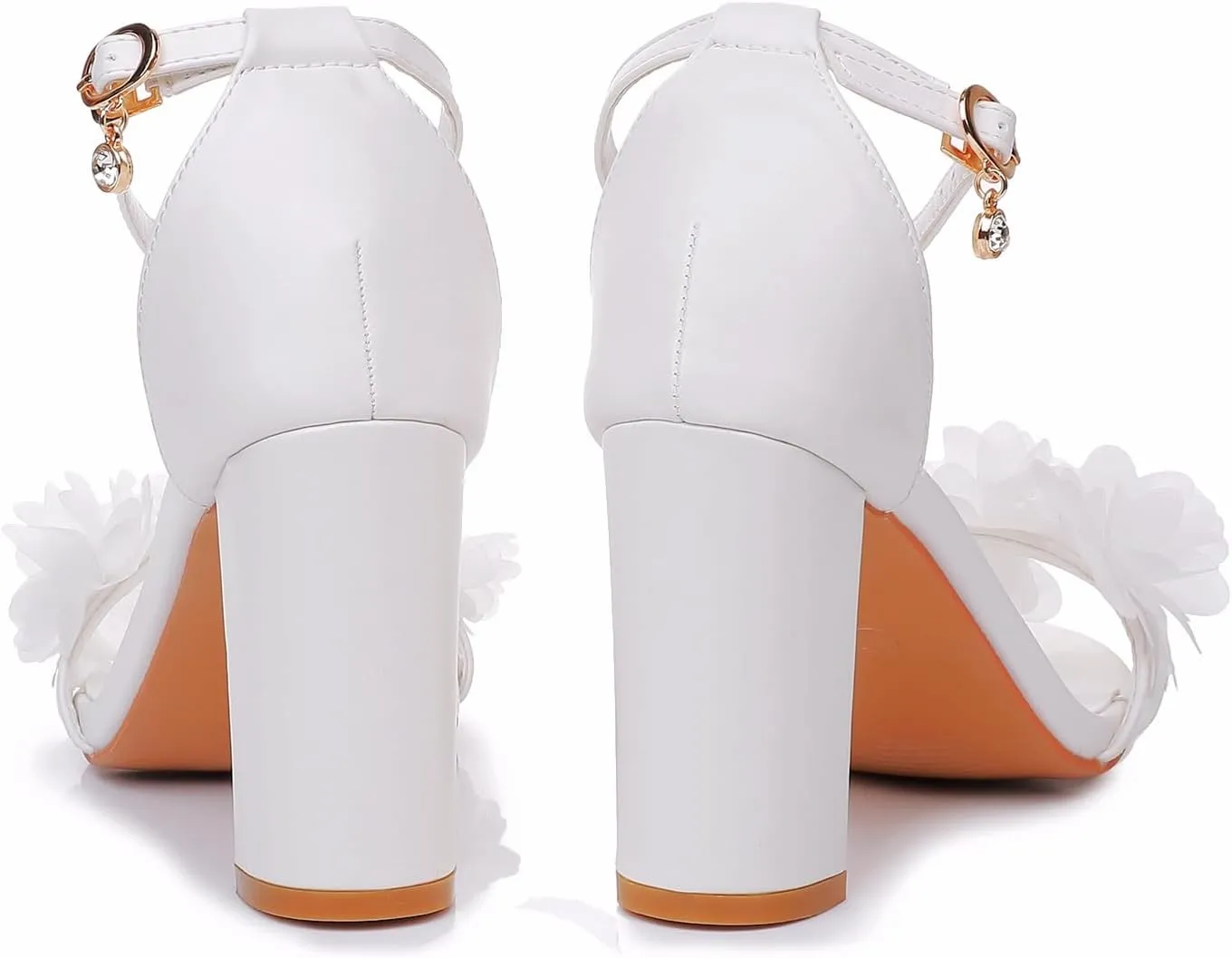 3.75 Inches Ankle Strap Block Heel Sandals WomenThick Chunky Heels Open Toe White Lace Bridal Wedding Sandals Shoes