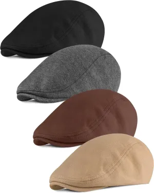 4 Pieces Newsboy Men's Hat Newsboy Cap Flat Cap Soft Stretch Fit Men Cap Cabbie Hunting Cap for Men Outdoor Daily Use