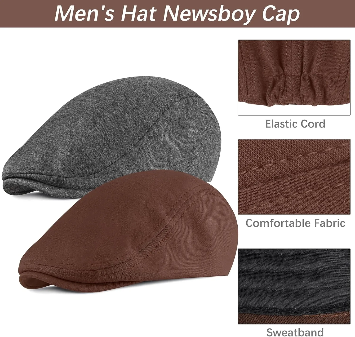 4 Pieces Newsboy Men's Hat Newsboy Cap Flat Cap Soft Stretch Fit Men Cap Cabbie Hunting Cap for Men Outdoor Daily Use