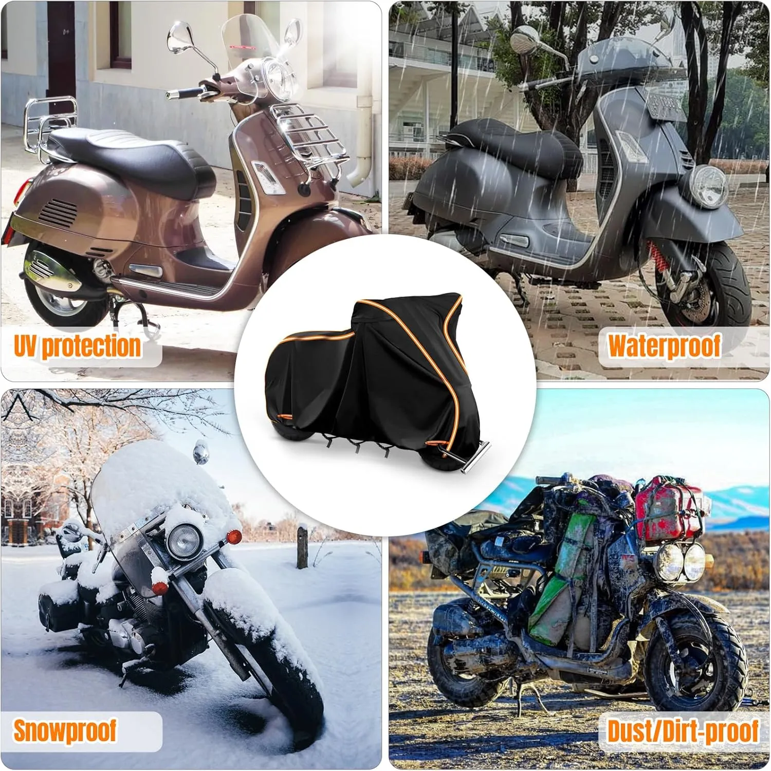 420D Waterproof Motorcycle Cover for Vespa GTV,Vespa GTS (300cc HPE、Super 300cc HPE、Super Sport 300cc HPE、Super TECH 300cc HPE), Outdoor Bike Cover Windproof Heavy Duty Waterproof Protection