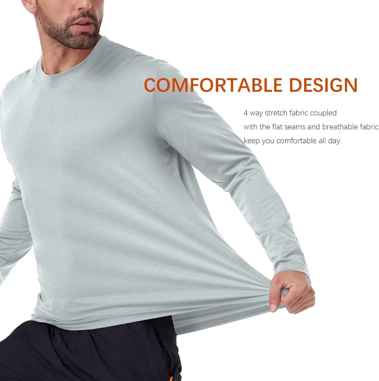 6 Pack Men's Quick Dry Long Sleeve Shirts UPF 50  UV Sun Protection SPF Shirt Moisture Wicking T-Shirt for Casual Workout