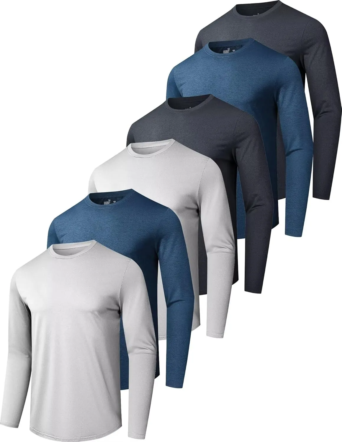 6 Pack Men's Quick Dry Long Sleeve Shirts UPF 50  UV Sun Protection SPF Shirt Moisture Wicking T-Shirt for Casual Workout