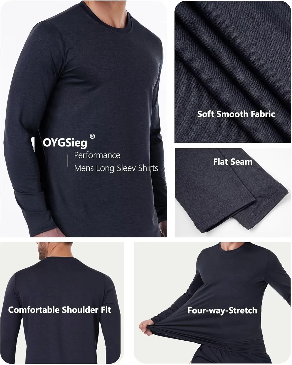 6 Pack Men's Quick Dry Long Sleeve Shirts UPF 50  UV Sun Protection SPF Shirt Moisture Wicking T-Shirt for Casual Workout
