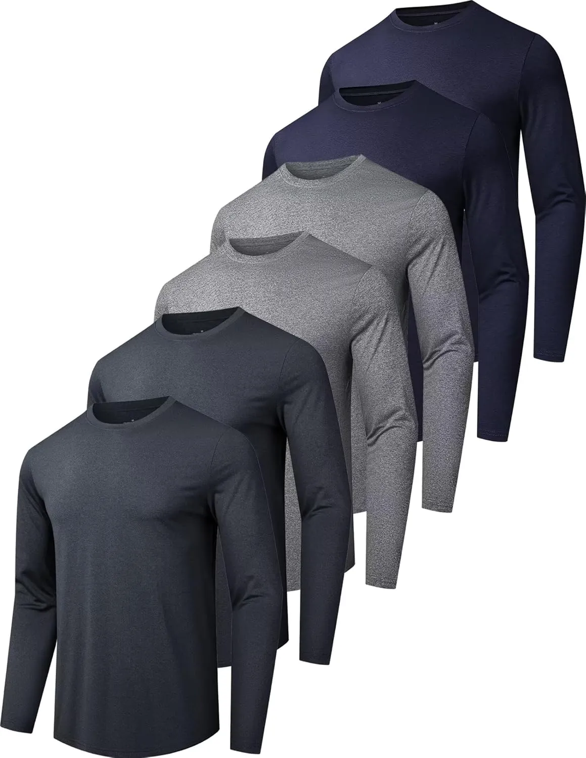 6 Pack Men's Quick Dry Long Sleeve Shirts UPF 50  UV Sun Protection SPF Shirt Moisture Wicking T-Shirt for Casual Workout