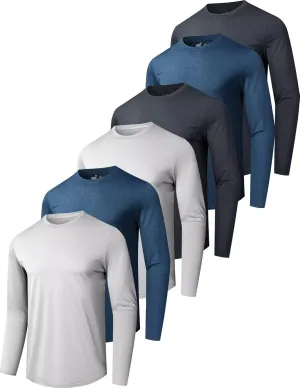 6 Pack Men's Quick Dry Long Sleeve Shirts UPF 50  UV Sun Protection SPF Shirt Moisture Wicking T-Shirt for Casual Workout