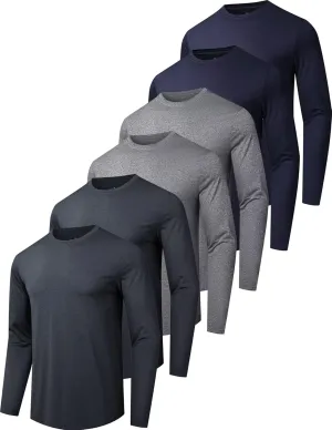 6 Pack Men's Quick Dry Long Sleeve Shirts UPF 50  UV Sun Protection SPF Shirt Moisture Wicking T-Shirt for Casual Workout
