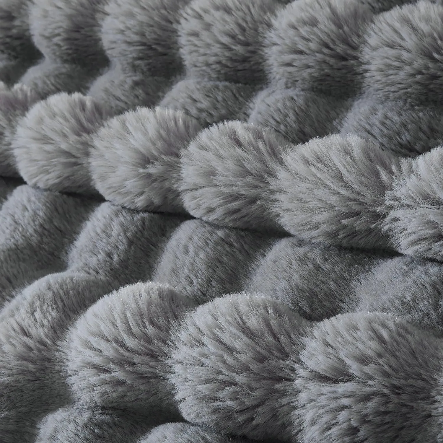60x80 Inches Ultra-Soft Fuzzy Faux Fur Plush Twin Size Blanket - Thick, Warm Sherpa for Couch, Sofa, Bedroom, Camping - Decorative Blanket for Cozy Warmth, Bubble Grey