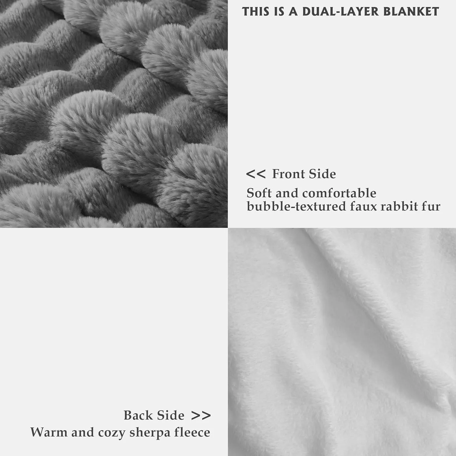 60x80 Inches Ultra-Soft Fuzzy Faux Fur Plush Twin Size Blanket - Thick, Warm Sherpa for Couch, Sofa, Bedroom, Camping - Decorative Blanket for Cozy Warmth, Bubble Grey