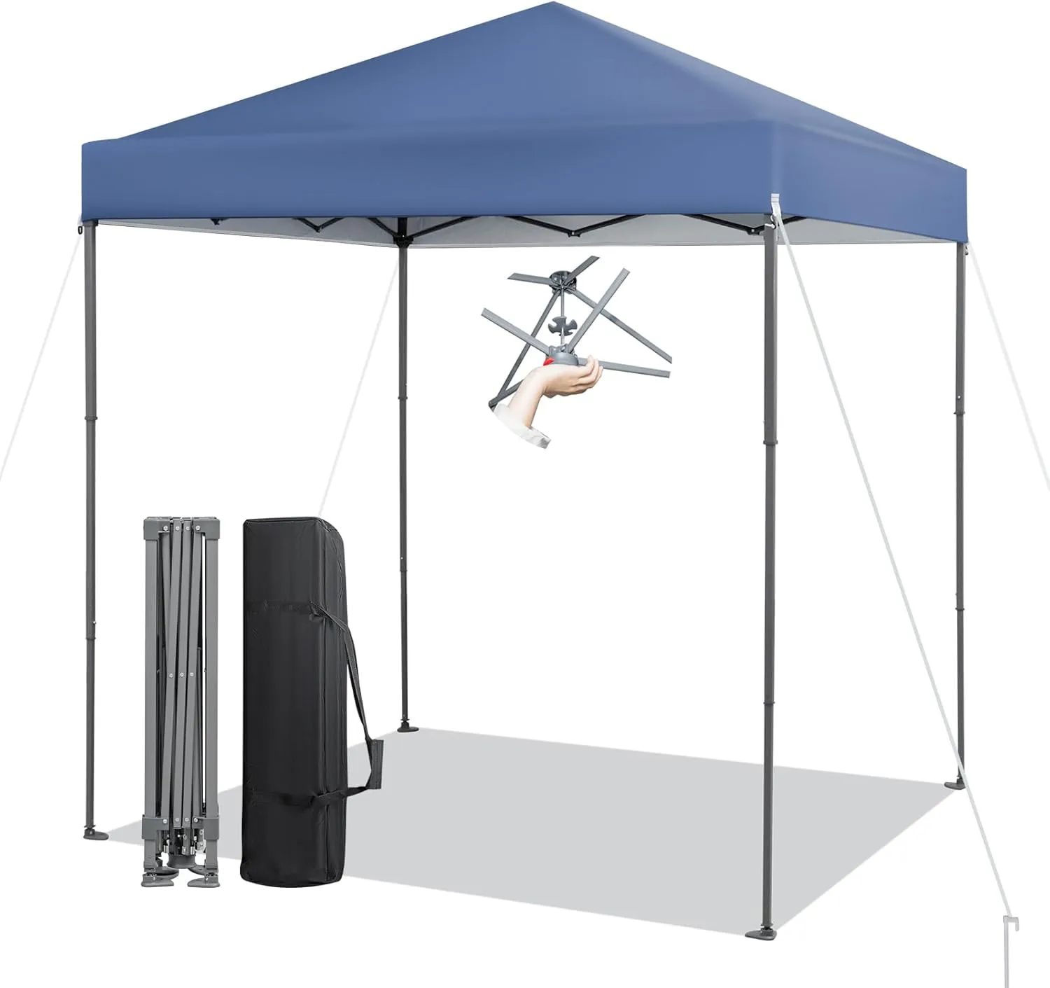 6.6 x 6.6 Ft Pop Up Canopy, 1 Person Instant Setup Canopy Tent with Push Center Lock, 8 Stakes, 4 Ropes & Carrying Bag, Portable Easy Up Gazebo Shelter for Outdoor Camp, Beach, Patio & Party