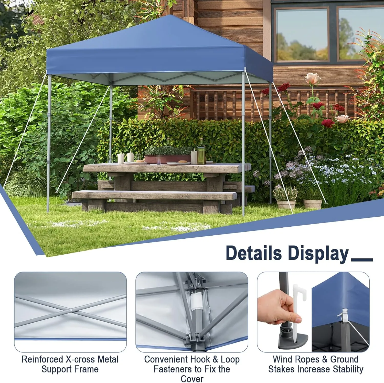 6.6 x 6.6 Ft Pop Up Canopy, 1 Person Instant Setup Canopy Tent with Push Center Lock, 8 Stakes, 4 Ropes & Carrying Bag, Portable Easy Up Gazebo Shelter for Outdoor Camp, Beach, Patio & Party