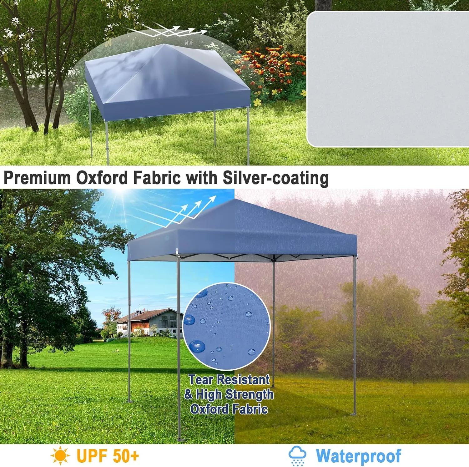 6.6 x 6.6 Ft Pop Up Canopy, 1 Person Instant Setup Canopy Tent with Push Center Lock, 8 Stakes, 4 Ropes & Carrying Bag, Portable Easy Up Gazebo Shelter for Outdoor Camp, Beach, Patio & Party