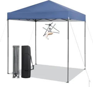 6.6 x 6.6 Ft Pop Up Canopy, 1 Person Instant Setup Canopy Tent with Push Center Lock, 8 Stakes, 4 Ropes & Carrying Bag, Portable Easy Up Gazebo Shelter for Outdoor Camp, Beach, Patio & Party