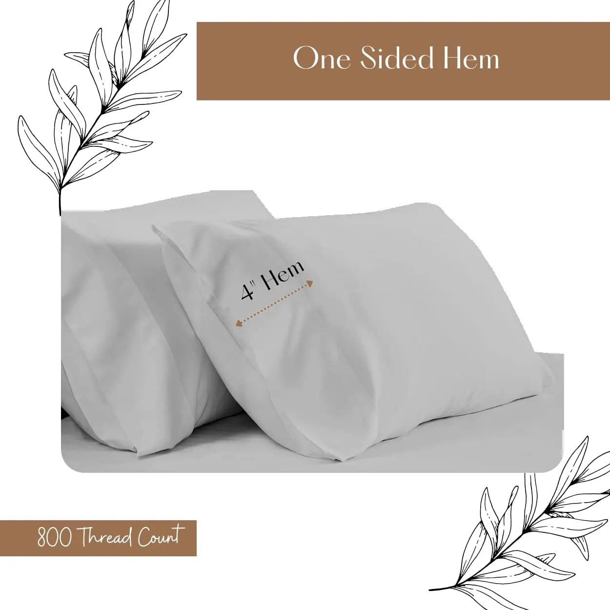 800 Thread Count Pillowcase Set of 2 100% Cotton Pillowcover 4 Inch Top Hem Long Staple Cotton Pillow Cover,Sateen Finish,Soft,Breathable Silver Grey Solid Standard Size (20 X 30)