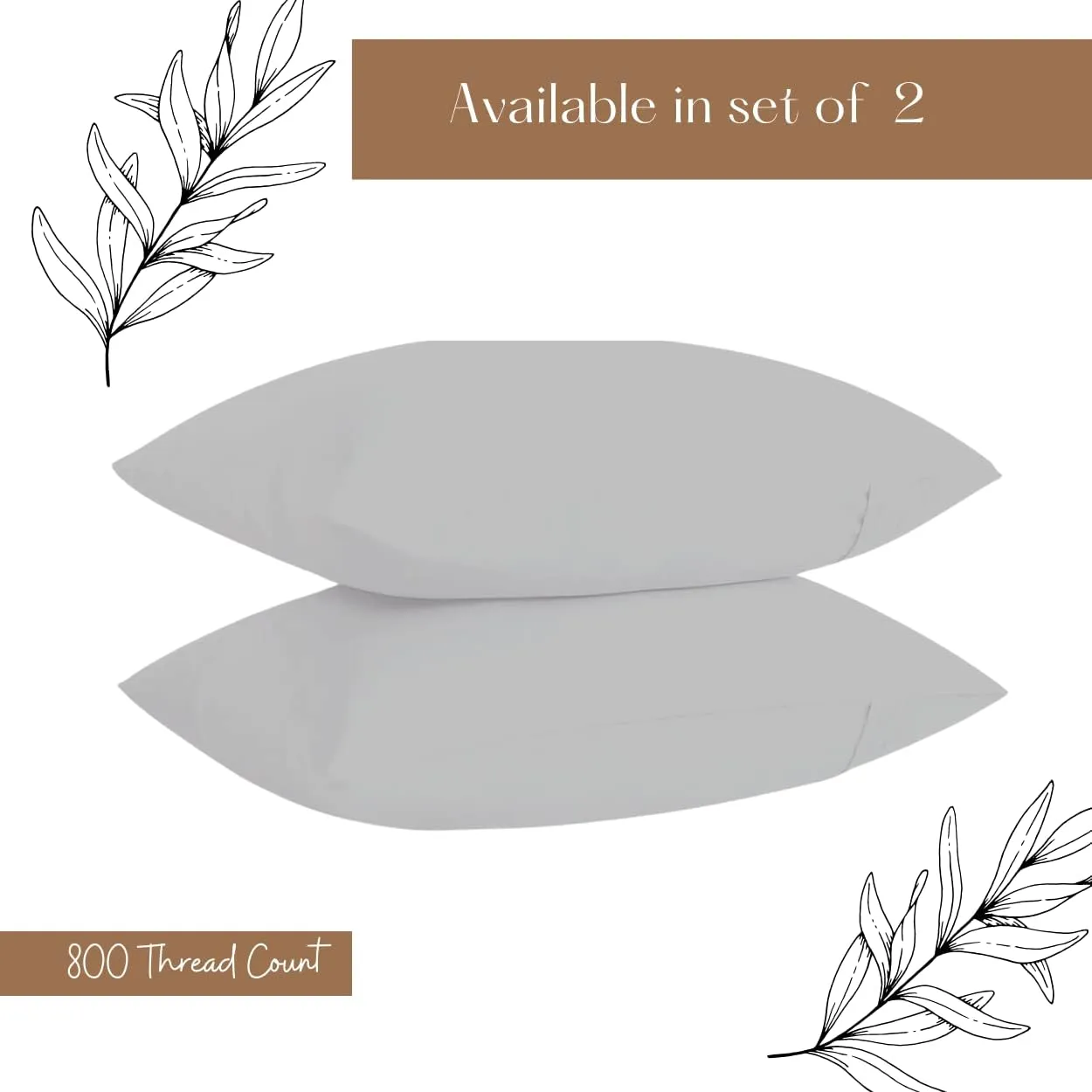 800 Thread Count Pillowcase Set of 2 100% Cotton Pillowcover 4 Inch Top Hem Long Staple Cotton Pillow Cover,Sateen Finish,Soft,Breathable Silver Grey Solid Standard Size (20 X 30)