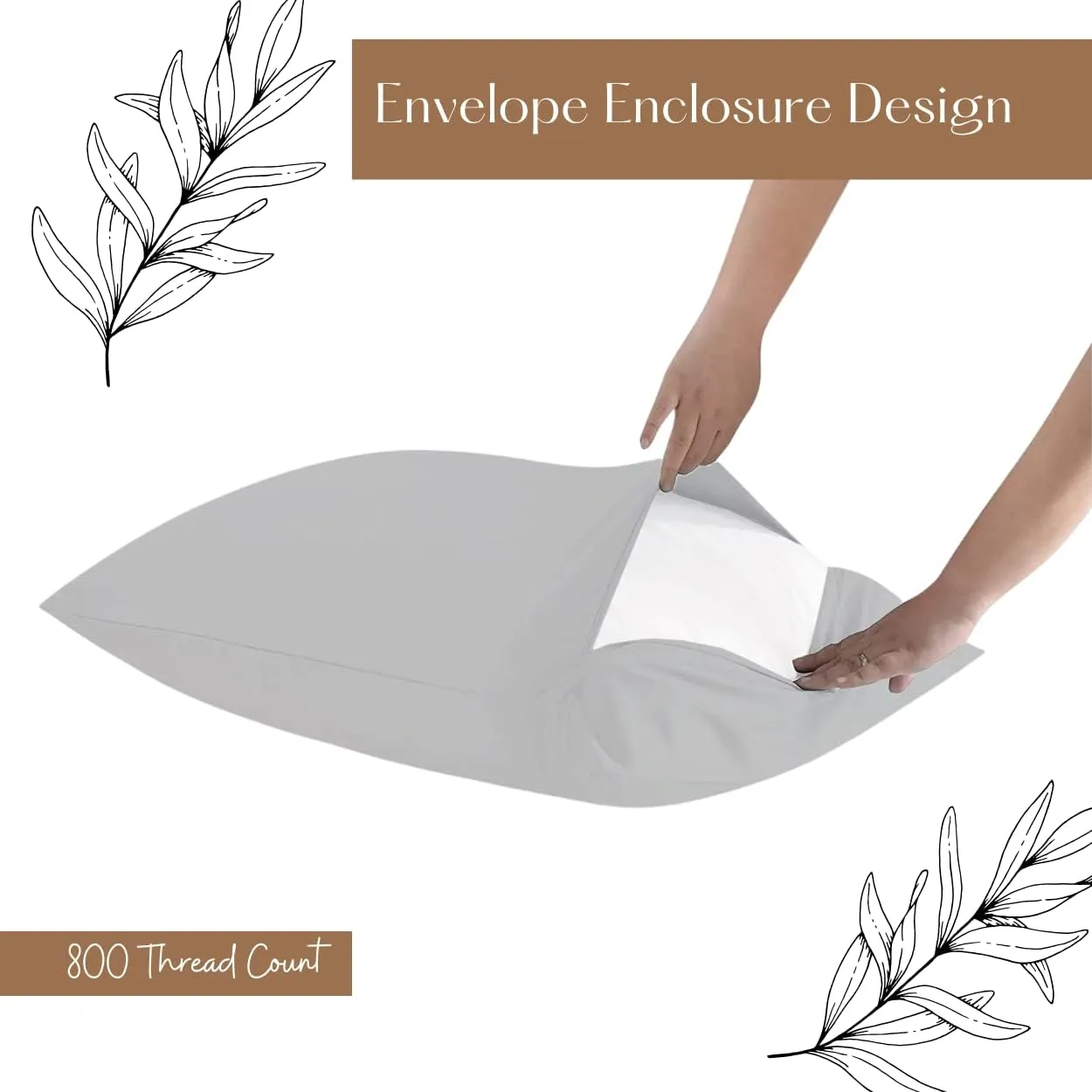800 Thread Count Pillowcase Set of 2 100% Cotton Pillowcover 4 Inch Top Hem Long Staple Cotton Pillow Cover,Sateen Finish,Soft,Breathable Silver Grey Solid Standard Size (20 X 30)