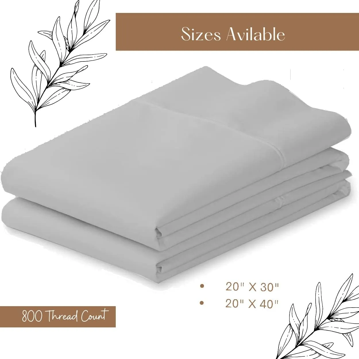 800 Thread Count Pillowcase Set of 2 100% Cotton Pillowcover 4 Inch Top Hem Long Staple Cotton Pillow Cover,Sateen Finish,Soft,Breathable Silver Grey Solid Standard Size (20 X 30)