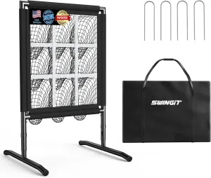 9 Hole Pitching Net with Pitching Target Pockets Portable Baseball Net Adjustable Pitcher Training Equipment with Throwing Target Carry Bag and Strike Zone, Great for All Skill Levels