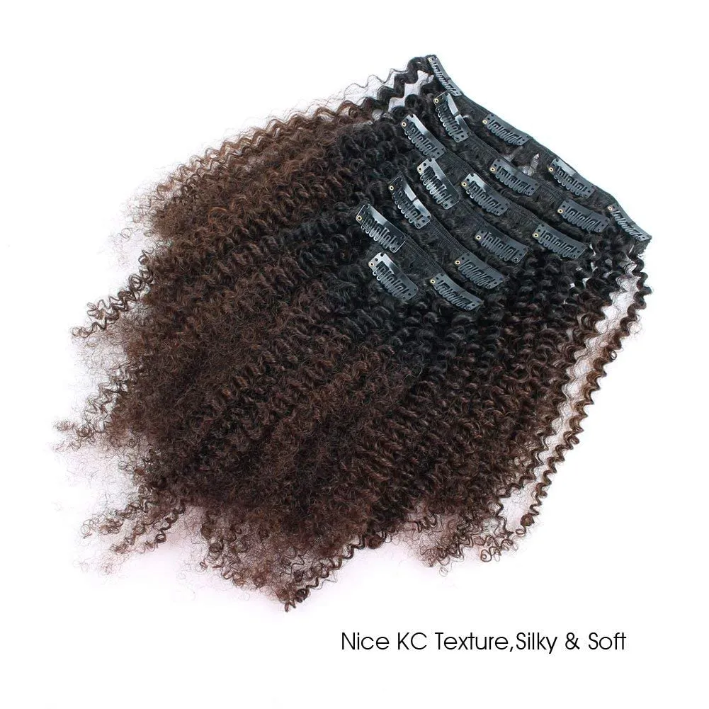 ABH AMAZINGBEAUTY HAIR Afro Curly Clip in Hair Extensions Real Human Hair 4A 4B Curly Clip ins for Black Women 120g 7 Pieces 17 Clips, Ombre 1B to Brown 12 Inch
