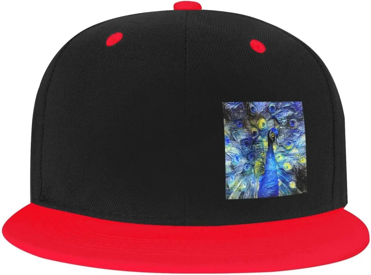 Abstract Starry Night Peacock Snapback Hats for Men Women Hat Baseball Cap Flat Bill Visor White Hat