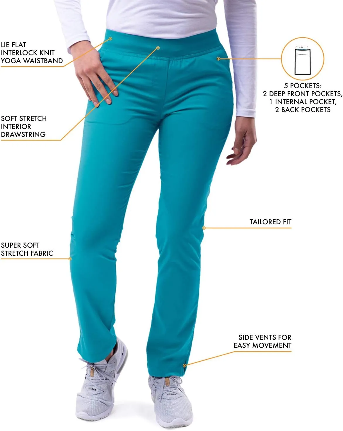 Adar Pro Scrubs for Women - Skinny Leg Yoga Scrub Pants