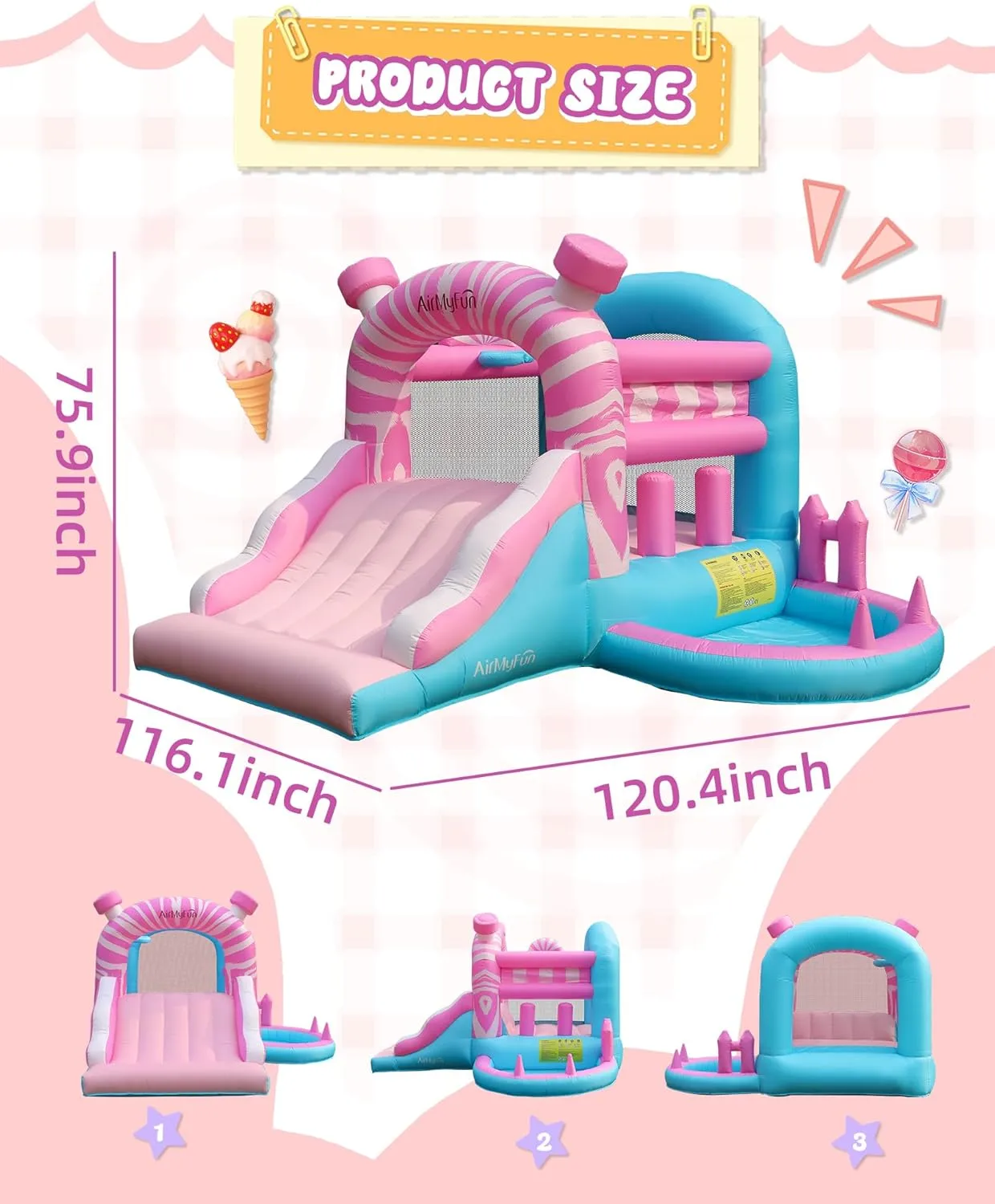 AirMyFun Pink Inflatbale Bounce House with Blower, Princess Bouncy Castle Inflatable Bouncer for Kids with Ball Pit and Wide Slide Indoor & Outdoor