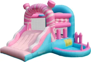 AirMyFun Pink Inflatbale Bounce House with Blower, Princess Bouncy Castle Inflatable Bouncer for Kids with Ball Pit and Wide Slide Indoor & Outdoor