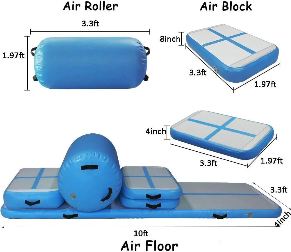 AKSPORT 5pcs Set of Inflatable Gymnastics Air Mat Tumble Track Tumbling Mat Floor Mats with Electric Air Pump for Home Use/Training/Cheerleading/Beach/Park and Water