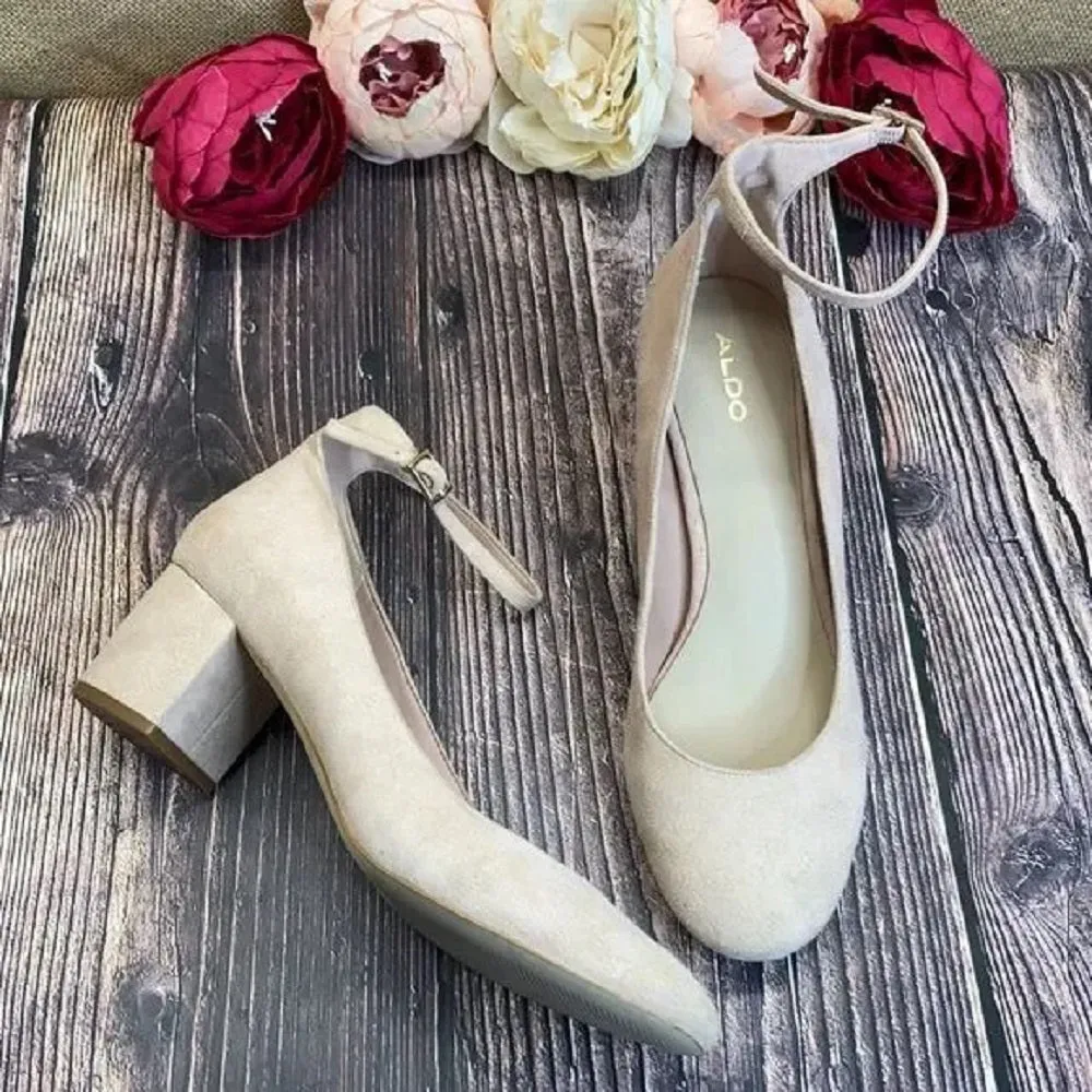 ALDO Pink Suede Clarisse Block-Heel Pumps 8.5M