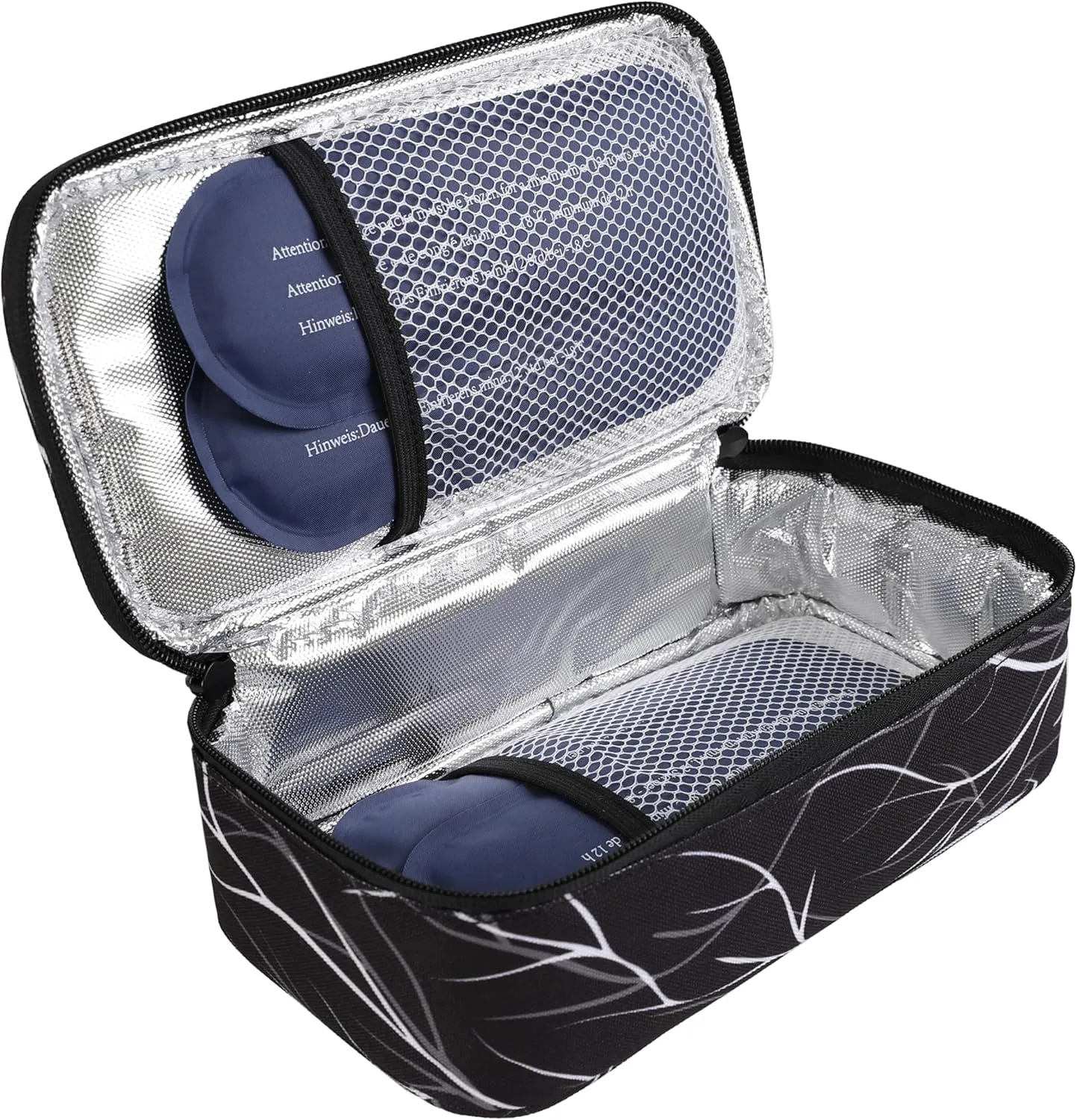 ALLCAMP Insulin Cooler Travel Case Diabetic Medication Cooler with 4 Ice Pack - Medical Cooler Bag Portable and Reusable Black White(9X 4.72x 3.14 inches)