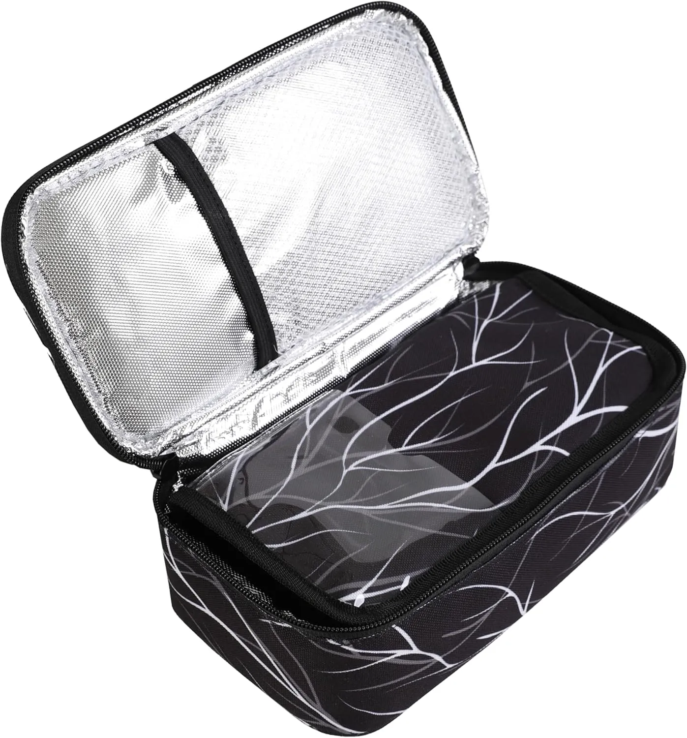 ALLCAMP Insulin Cooler Travel Case Diabetic Medication Cooler with 4 Ice Pack - Medical Cooler Bag Portable and Reusable Black White(9X 4.72x 3.14 inches)
