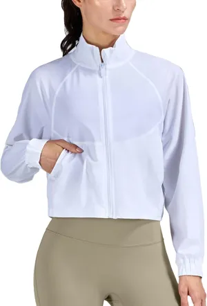 altiland Women's Athletic Running Yoga Gym Track Zip Up Cropped Jackets UPF 50  Sun Protection Long Sleeve Workout Shirts
